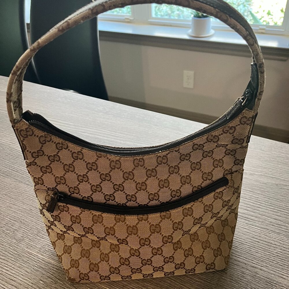 Gucci brown canvas hobo handbag